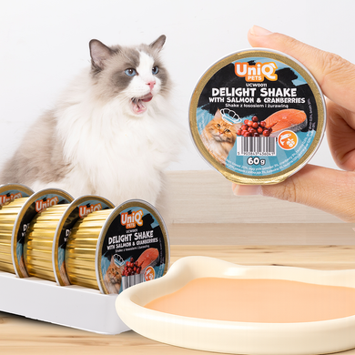 Кремовий вологий корм для котів UNIQ PETS CAT WET FOOD DELIGHT SHAKE з лососем і журавлиною UniQ PETS