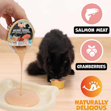 Кремовий вологий корм для котів UNIQ PETS CAT WET FOOD DELIGHT SHAKE з лососем і журавлиною UniQ PETS