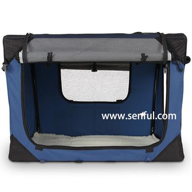 Мягкая клетка для собак SENFUL Pet Soft Crate с флисовым ковриком и чехлом, сине-серая SENFUL