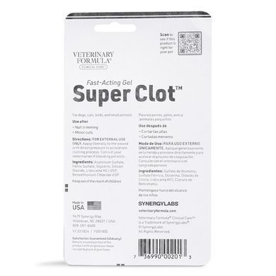 Кровоспинний гель для обробки ран Veterinary Formula Clinical Care Super Clot знеболювальний, дезінфекційний, для собак, котів і дрібних тварин Veterinary Formula