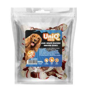 Ласощі для собак UniQ PETS Качка на кістках з сиром'ятної шкіри 500 г UniQ PETS