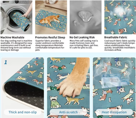 Літня охолоджуюча підстилка для собак Derby Ice Silk Material Summer Pet Cooling Mat Dog Pattern - Blue Derby