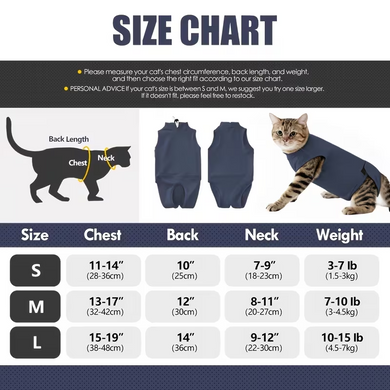 Костюм для восстановления кошек после операции ZJLIFE PET, Grey-Blue