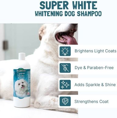 Шампунь для собак з білим і світлим забарвленням шкіри Bio-groom Super White
