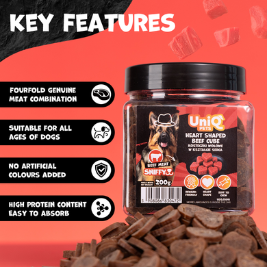 Ласощі для собак UNIQ PETS DOG SNACKS SNIFFY з яловичиною у формі сердечок UniQ PETS