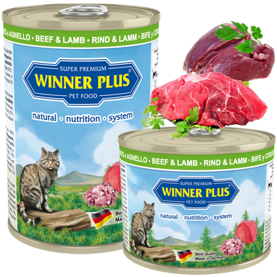 Консерви для кішок з яловичиною та ягням Winner Plus