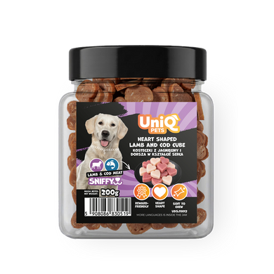 Ласощі для собак UNIQ PETS DOG SNACKS SNIFFY з ягнятиною і тріскою у формі сердечок UniQ PETS