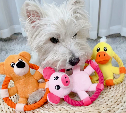 М&rsquo;яка іграшка для собак з канатом Derby Squeaky&Funny Animal Derby