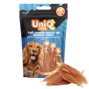 Ласощі для собак UniQ PETS М'яка куряча грудка на сиром'ятних паличках UniQ PETS