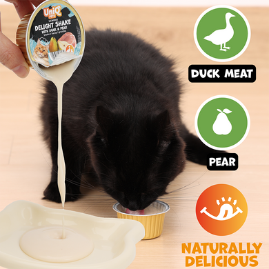 Кремовий вологий корм для котів UNIQ PETS CAT WET FOOD DELIGHT SHAKE з качкою та грушею Кремовий вологий корм для котів UNIQ PETS CAT WET FOOD DELIGHT SHAKE з качкою та грушею UniQ PETS