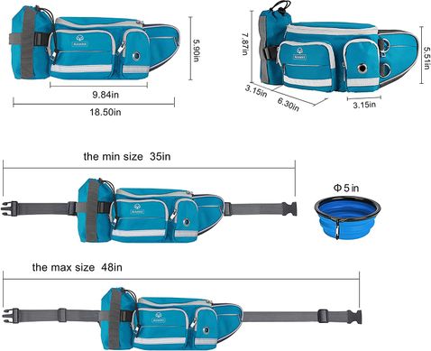Поясна сумка Ainmhit Dog Treat Pouch for Training Blue для вигулу собак із складною мискою і тримачем для пляшки
