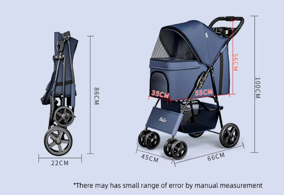 Високоякісна чотириколісна легка складна коляска для домашніх тварин Bello SP02NB Grey Bello