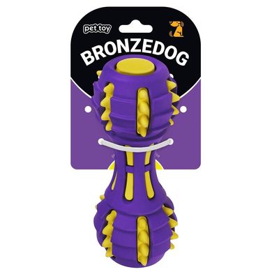Іграшка для собак BronzeDog Jumble Звукова гантель 17,5 см фіолетово-жовта BronzeDog