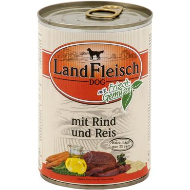 LandFleisch консервы для собак с говядиной, рисом и свежими овощами LandFleisch