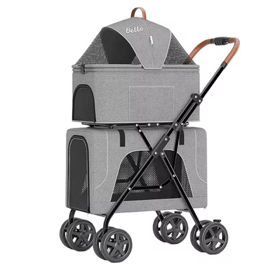 Коляска для 2 животных со съемными переносками Bello LD03F Grey Bello