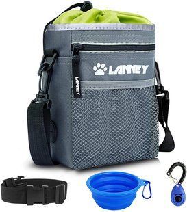Сумка для вигулу і дресирувань LANNEY Dog Treat Pouch з клікером і мискою (Grey with Green)