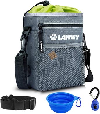 Сумка для выгула и дрессировок LANNEY Dog Treat Pouch с кликером и миской (Grey with Green)