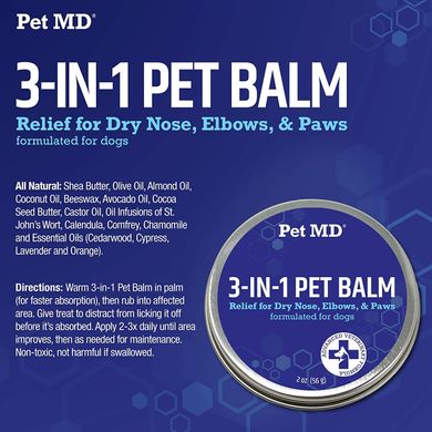 Зволожуючий бальзам Pet MD Dog Paw Balm 3в1 для лап і носа собак з маслом ши, кокосовим маслом і бджолиним воском
