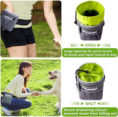 Сумка для вигулу і дресирувань LANNEY Dog Treat Pouch з клікером і мискою (Grey with Green)