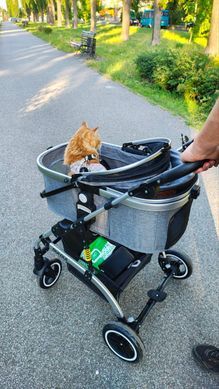 Cкладна коляска для домашніх тварин зі знімною переноскою Oui Oui Pet Stroller YA01K Grey Oui Oui