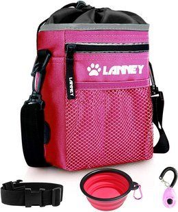 Сумка для вигулу і дресирувань LANNEY Dog Treat Pouch з клікером і мискою (Pink with Black)