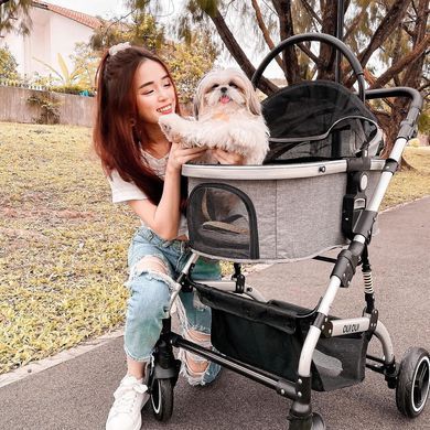 Cкладна коляска для домашніх тварин зі знімною переноскою Oui Oui Pet Stroller YA01K Grey Oui Oui