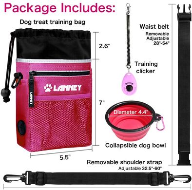 Сумка для вигулу і дресирувань LANNEY Dog Treat Pouch з клікером і мискою (Pink with Black)