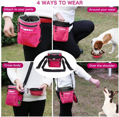 Сумка для вигулу і дресирувань LANNEY Dog Treat Pouch з клікером і мискою (Pink with Black)
