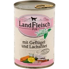 LandFleisch консервы для собак с филе птицы и лососем со свежими овощами LandFleisch