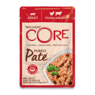 (срок до 10.11.2024) Влажный корм для взрослых кошек Wellness Core Purely Paté Chicken with Beef с курицей и говядиной Wellness CORE