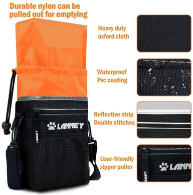 Сумка для вигулу і дресирувань LANNEY Dog Treat Pouch з клікером і мискою (Black with Orange)