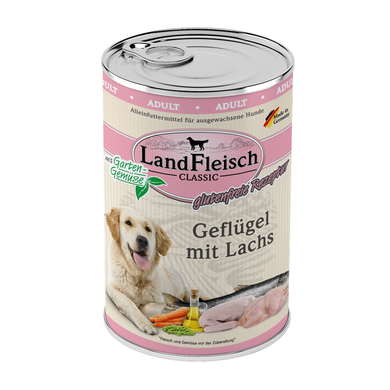 LandFleisch консервы для собак с филе птицы и лососем со свежими овощами LandFleisch