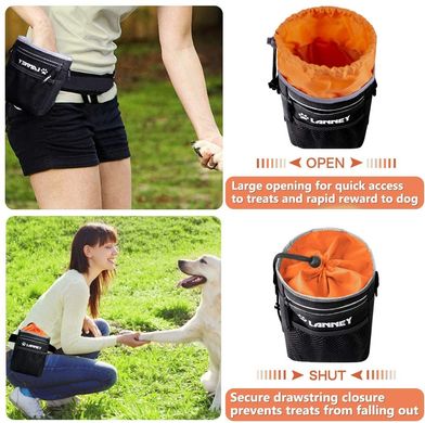 Сумка для вигулу і дресирувань LANNEY Dog Treat Pouch з клікером і мискою (Black with Orange)