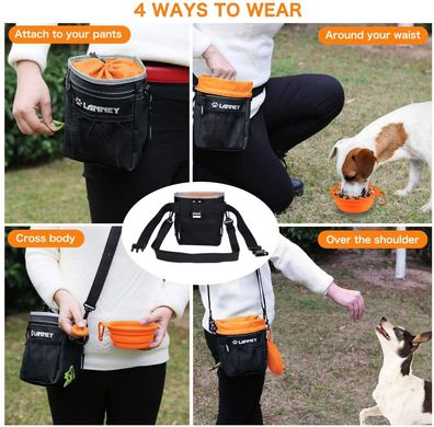 Сумка для выгула и дрессировок LANNEY Dog Treat Pouch с кликером и миской (Black with Orange)