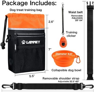 Сумка для выгула и дрессировок LANNEY Dog Treat Pouch с кликером и миской (Black with Orange)
