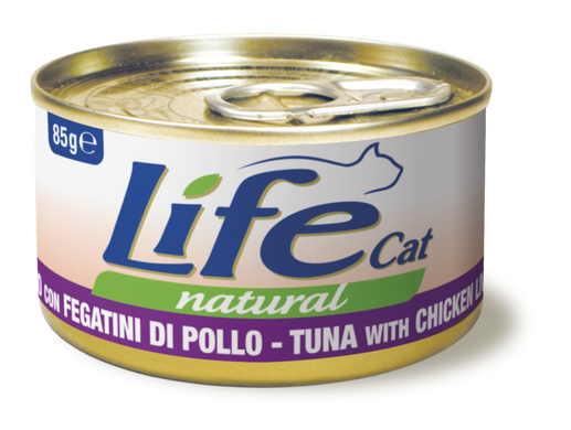 Консерва для котов LifeNatural Тунец с курицей и печенью, 85 г LifeNatural