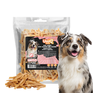 Ласощі для собак UNIQ PETS DOG SNACKS SNIFFY з лососем і таурином у формі стріпсів UniQ PETS