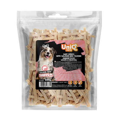 Ласощі для собак UNIQ PETS DOG SNACKS SNIFFY з лососем і таурином у формі стріпсів UniQ PETS