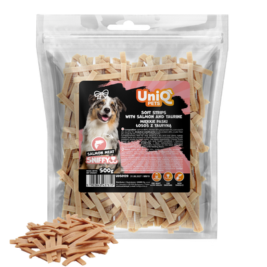 Ласощі для собак UNIQ PETS DOG SNACKS SNIFFY з лососем і таурином у формі стріпсів UniQ PETS