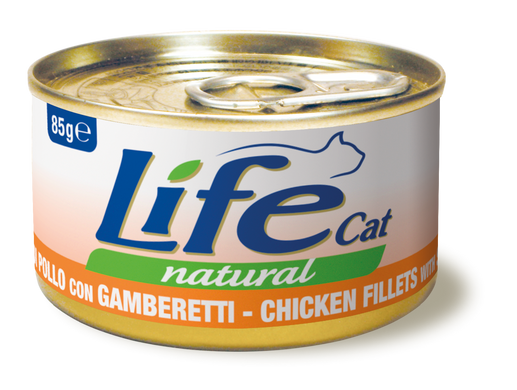 Консерва для котов LifeNatural Куриное филе с креветками, 85 г LifeNatural