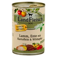 LandFleisch консервы для собак с ягненком, уткой, картофелем и диким яблоком LandFleisch