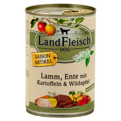 LandFleisch консерви для собак з ягням, качкою, картоплею і диким яблуком LandFleisch