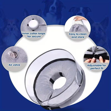 Захисний надувний нашийник для собак LikPet Inflatable Dog Cone with Anti-Licking Shield, Grey