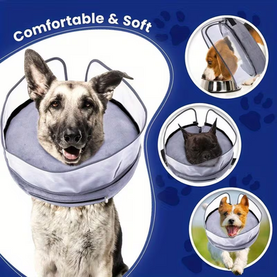 Захисний надувний нашийник для собак LikPet Inflatable Dog Cone with Anti-Licking Shield, Grey