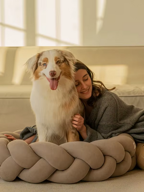 Лежанка для собак і котів Люпосанчик Stylish hand-crocheting plush Pet Bed, Dark Camel Люпосанчик