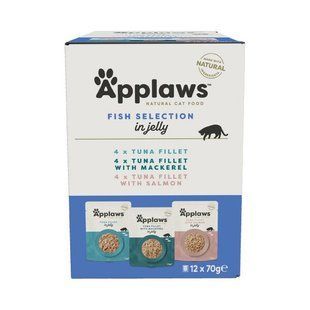 (пошкоджена упаковка) Набір паучів для котів Applaws Fish Selection in Jelly, 12х70g  Applaws