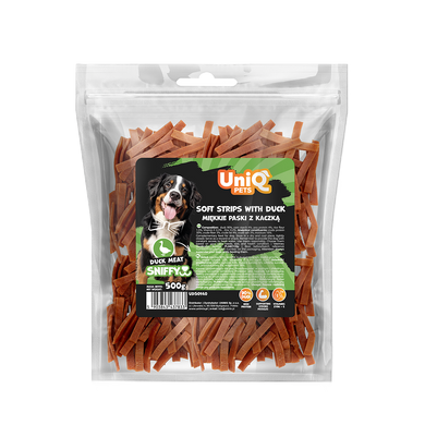 Ласощі для догляду за шкірою та шерстю собак UNIQ PETS DOG SNACKS SNIFFY з качкою у формі стріпсів UniQ PETS
