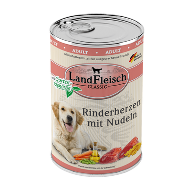 LandFleisch консервы для собак с говяжьим сердцем, лапшой и свежими овощами LandFleisch