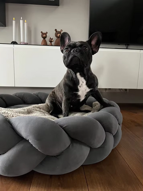 Лежанка для собак і котів Люпосанчик Stylish hand-crocheting plush Pet Bed, Dark Grey Люпосанчик