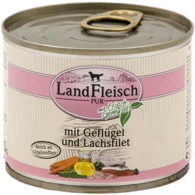 LandFleisch консерви для собак з філе птиці і лососем зі свіжими овочами LandFleisch